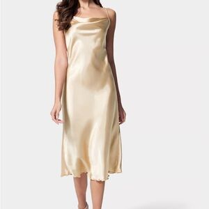Satin Cowl Neck Midi Dress Champagne
